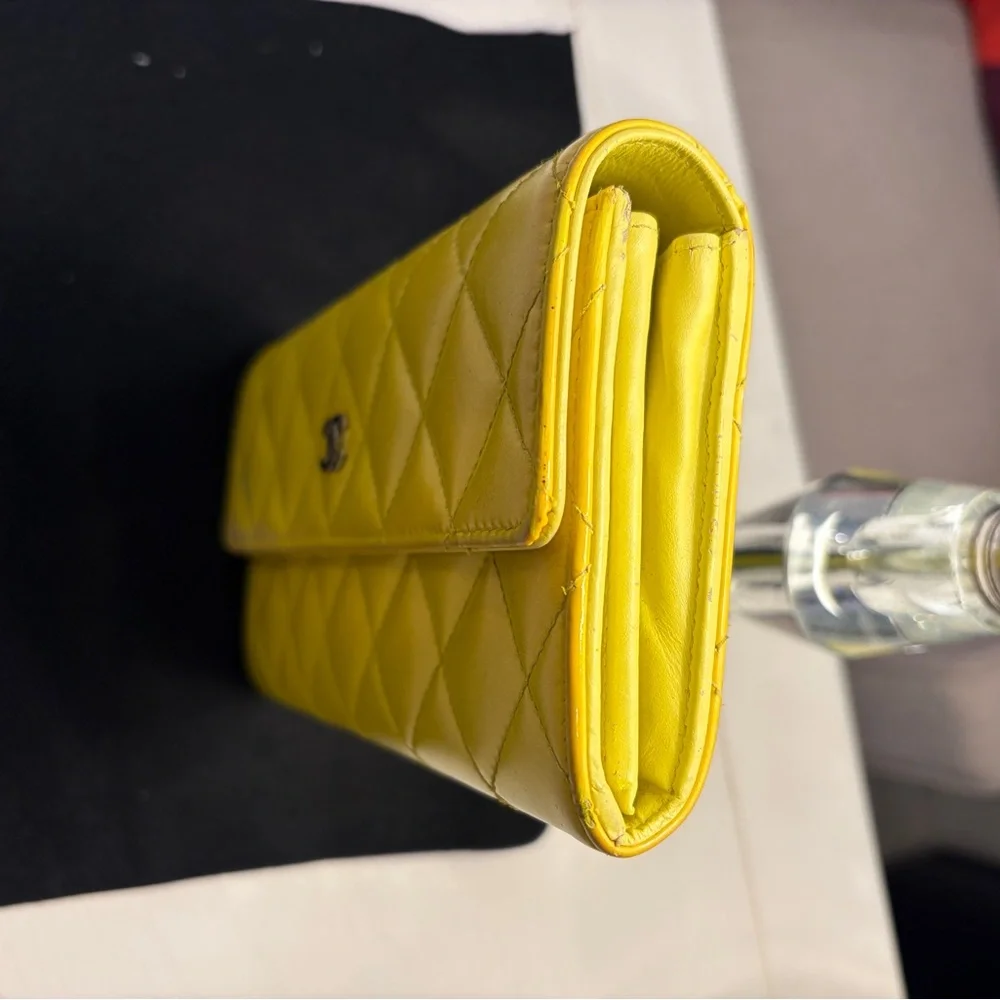 CHANEL Yellow Quilted Lambskin Continental Wallet with CC Turnlock